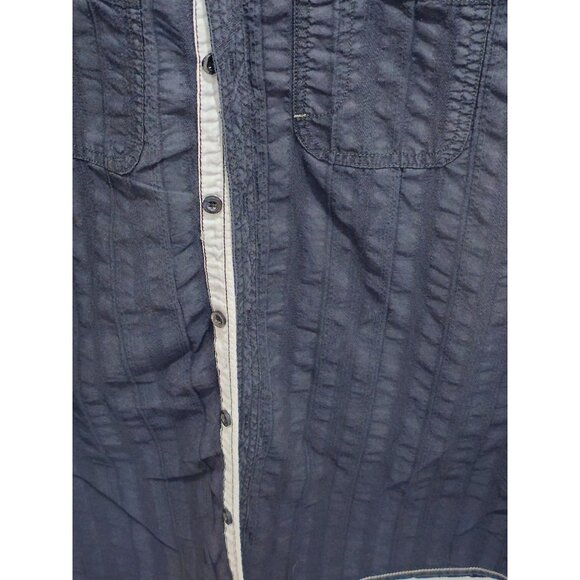 Point Zero Black Label Semi-Fit M Men's Short Sleeve Shirt - Navy Button Down - Picture 4 of 16